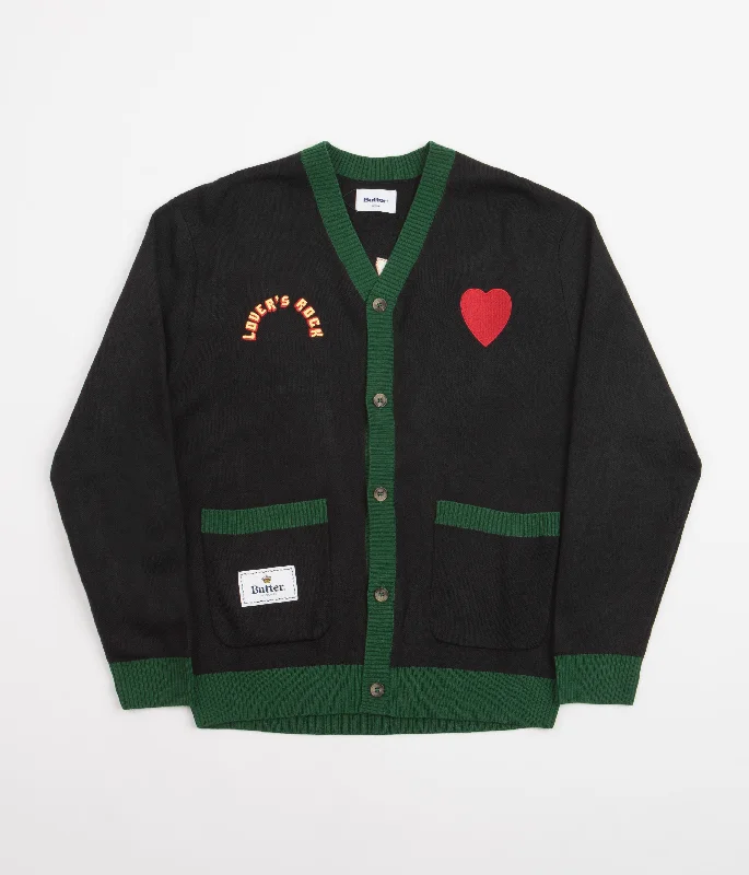 Hoodies & sweatshirts with crew neck practicality-Butter Goods Lovers Rock Knitted Cardigan - Black / Green