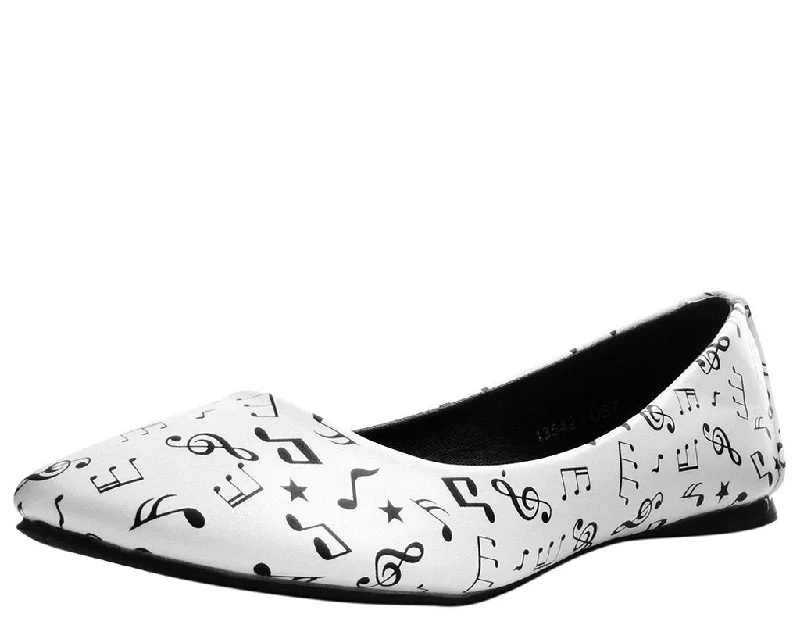 Flats with solid neutral weaves-Black & White Music Note Flat *ALL ITEMS FINAL SALE/NON-RETURNABLE*