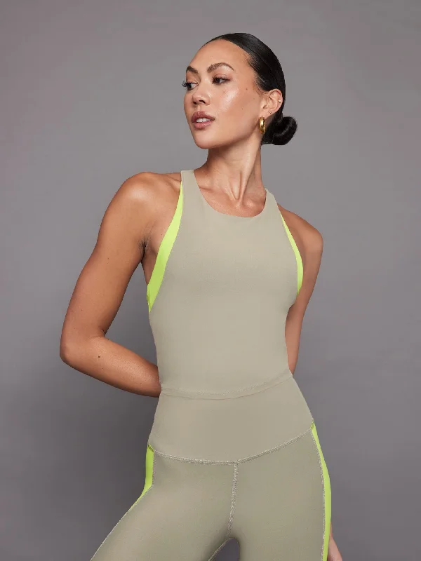 elegant tops for evening wear-Colorblock High Neck Tank - Silversage / Acid Lime