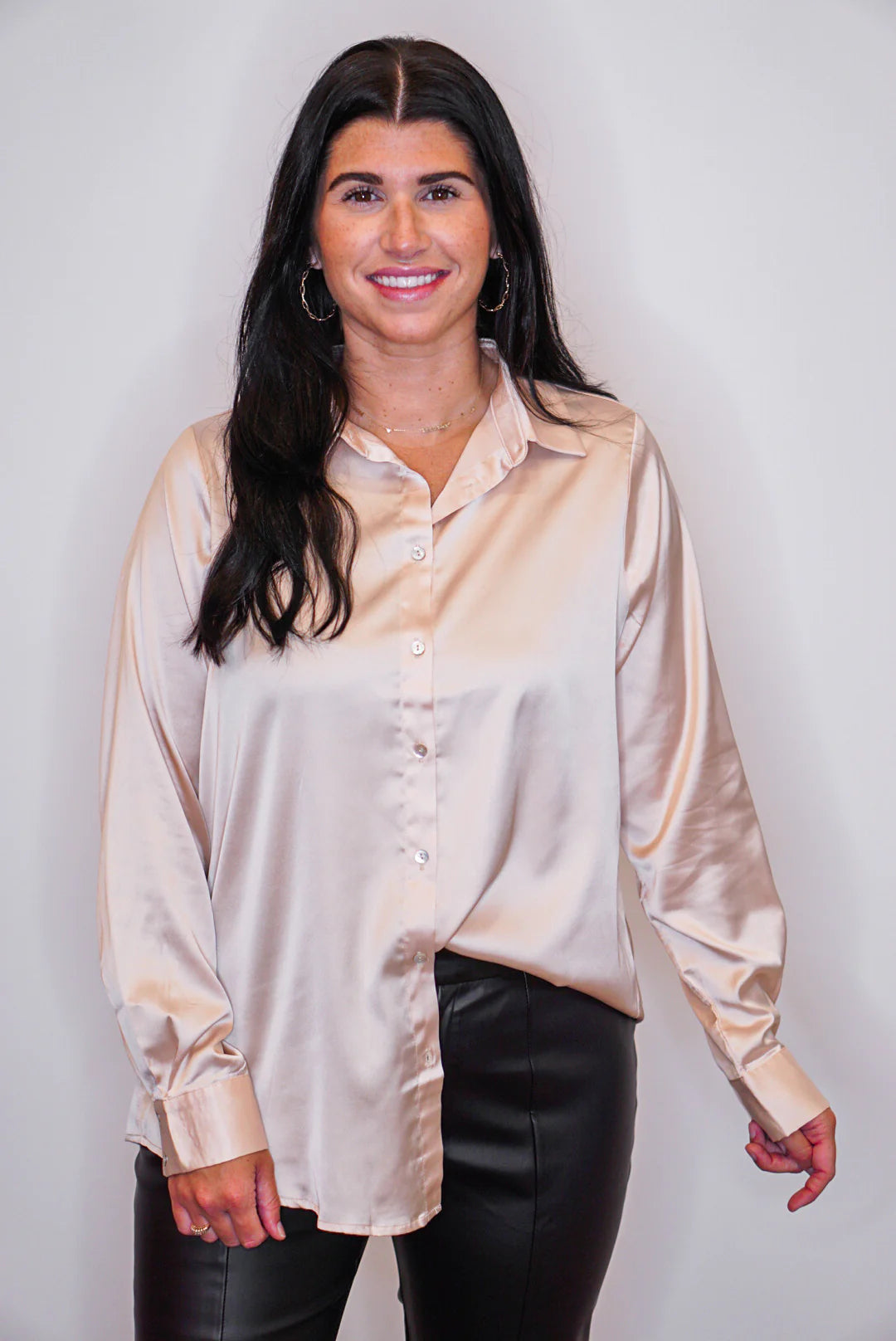 fleece-lined shirts for extra warmth-Elegant Edge Beige Satin Top