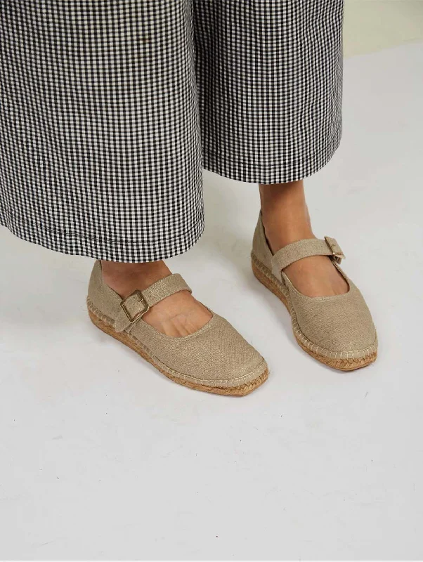 Flats with durable canvas strength-Chinchon Vegan Eco Suede & Jute Flats | Natural Linen