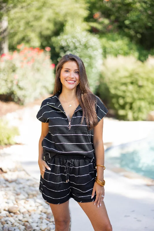 crochet blouses for summer outfits-Midnight Stroll Black Striped Top