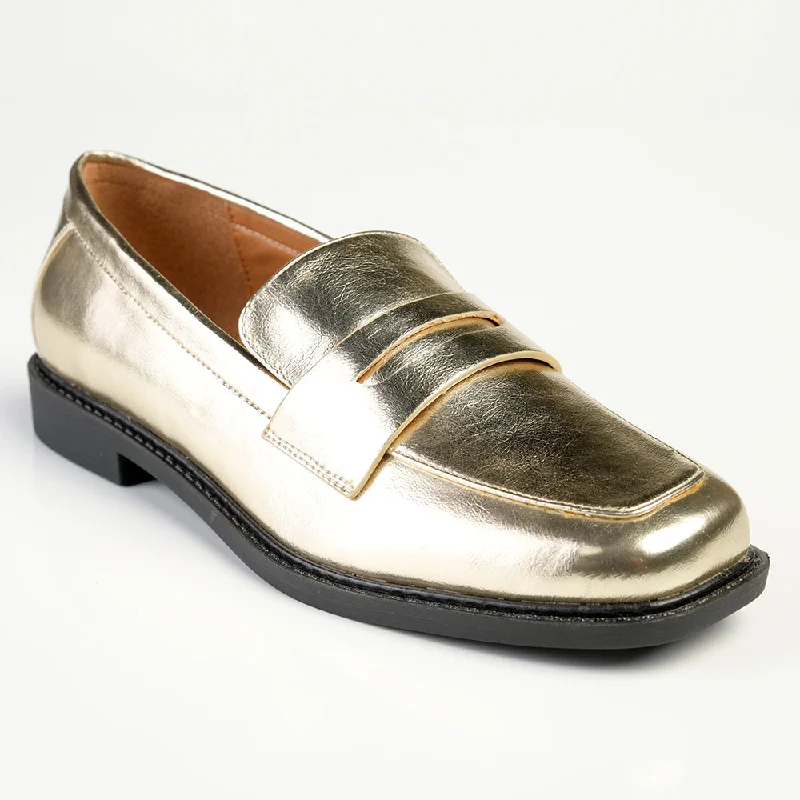 Flats with rubber non-slip sole-Madison Bliss 3 Loafer With Saddle - Champagne Gold