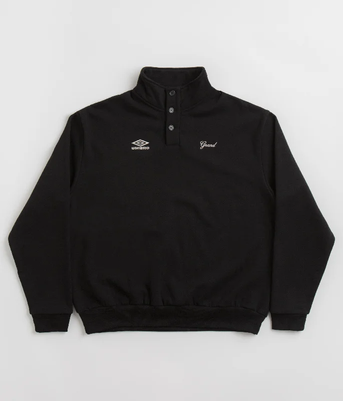 Hoodies & sweatshirts with hypoallergenic fleece-Grand Collection x Umbro Button Collar Sweatshirt - Black