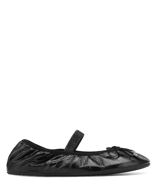 Flats with lace-up secure fit-Pia Crinkle Sheep Leather Black