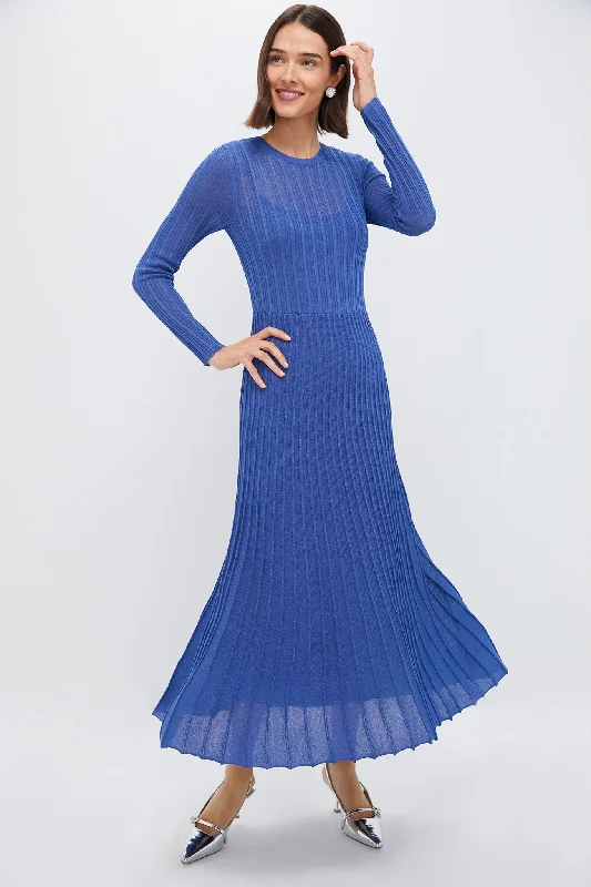 Trendy off-shoulder dresses-Cobalt Shimmer Knit Cammie Maxi Dress