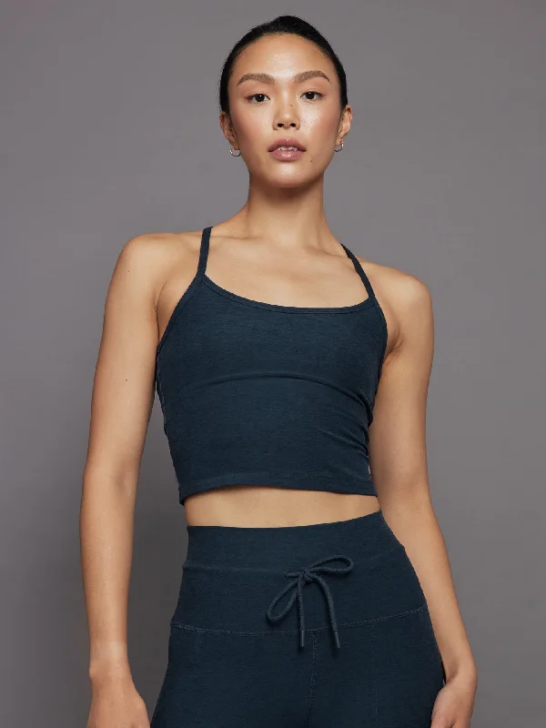 crop tops for trendy outfits-Spacedye Slim Racerback Cropped Tank - Nocturnal Navy