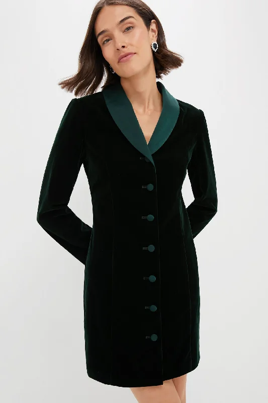 Chic asymmetrical mini dresses-Dark Green Velvet Stacie Dress