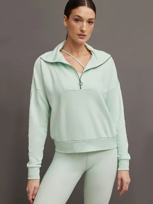 blouse tops for professional settings-FRENCH TERRY HALF ZIP - CLEARLY AQUA