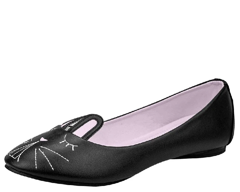 Flats with synthetic lightweight elegance-Black Bunny Flat *ALL ITEMS FINAL SALE/NON-RETURNABLE*