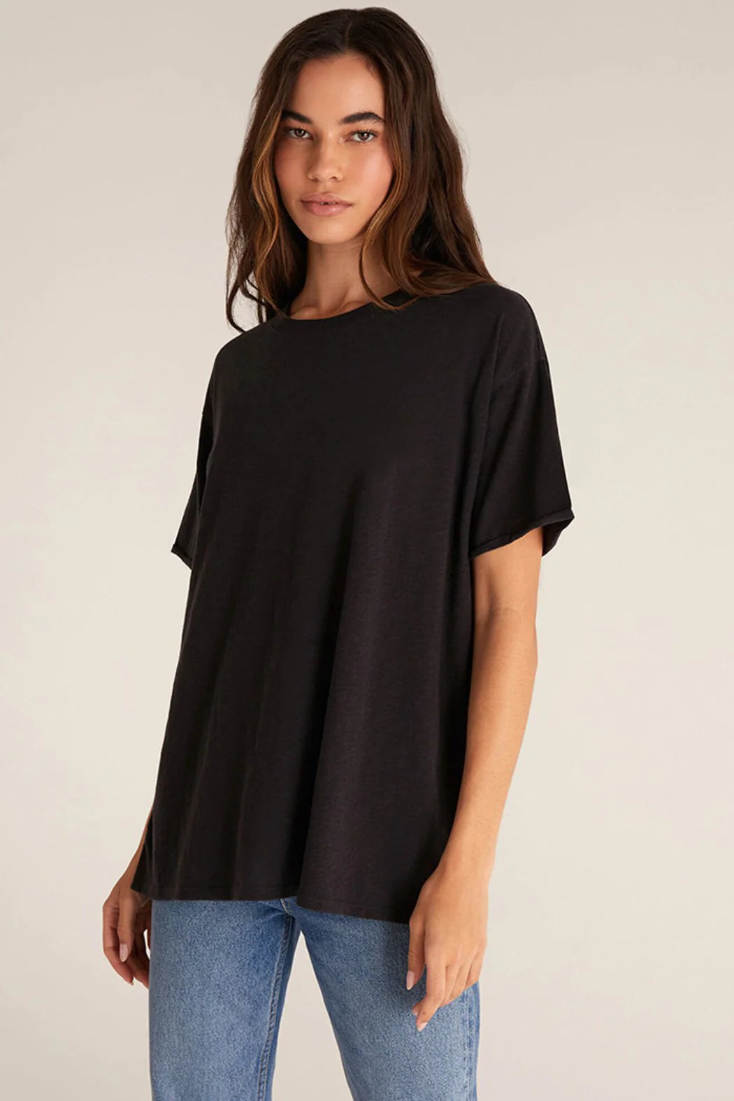 satin long-sleeve tops for luxe outfits-Z Supply Black Oversized Tee