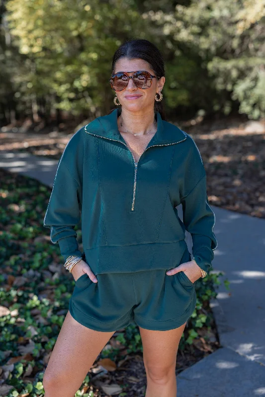 fleece-lined tops for added warmth-Everyday Sass Green Scuba Pullover