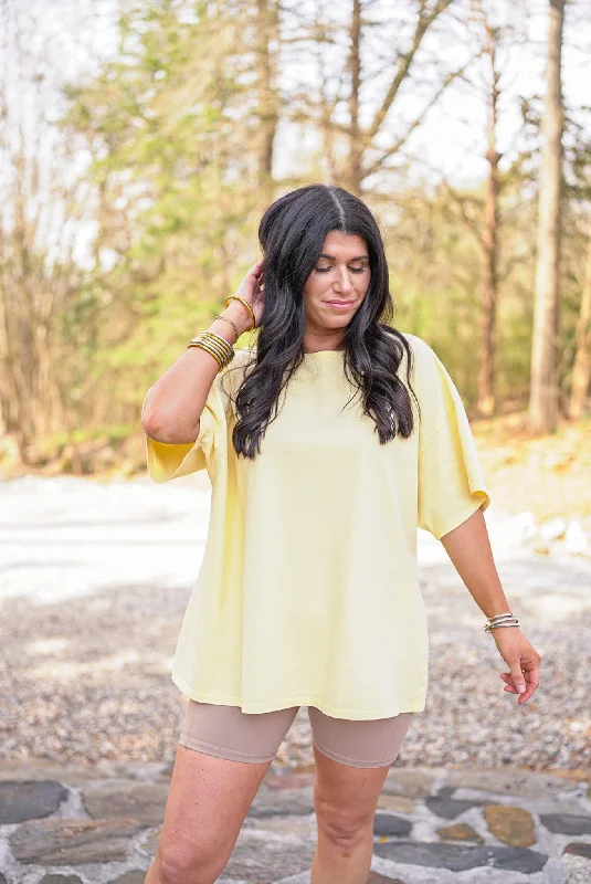 versatile blouses for professional looks-Perfect Happiness Washed Yellow Tee