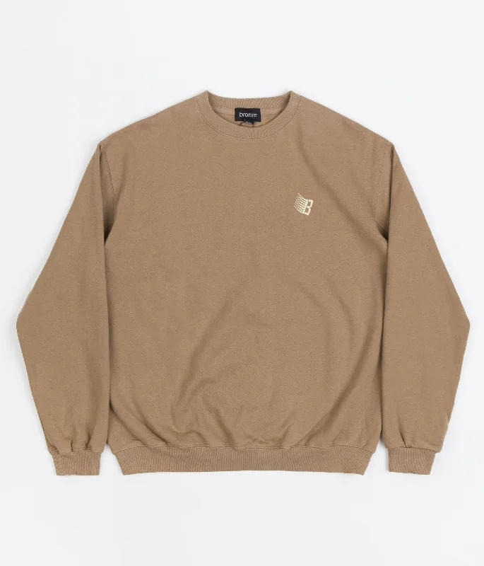 Hoodies & sweatshirts with cotton cozy elegance-Bronze 56K B Logo Embroidered Crewneck Sweatshirt - Light Brown