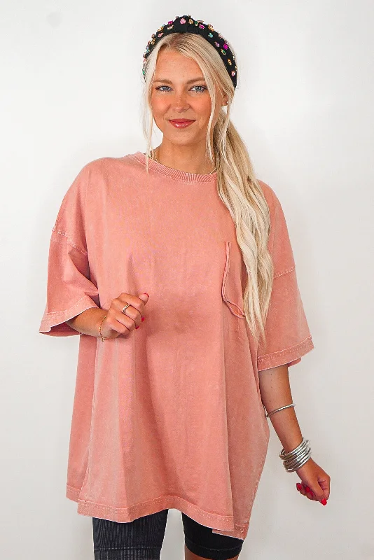 oversized v-neck tops for modern style-Perfectly Oversized Washed Coral Top