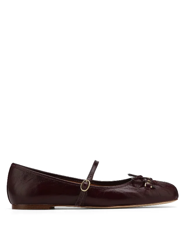 Flats with bold onyx richness-Bao Burgundy Leather