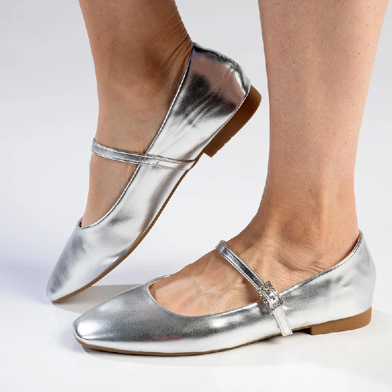 Flats with striped stylish flair-Madison Jackilee Pump With Buckle Strap - Silver