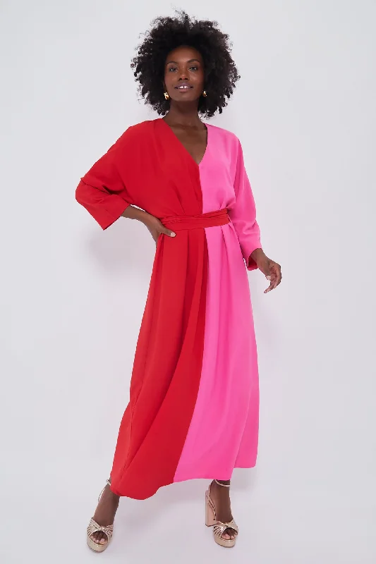 Bold animal print maxi dresses-Scarlet and Hot Pink Madame G Caftan