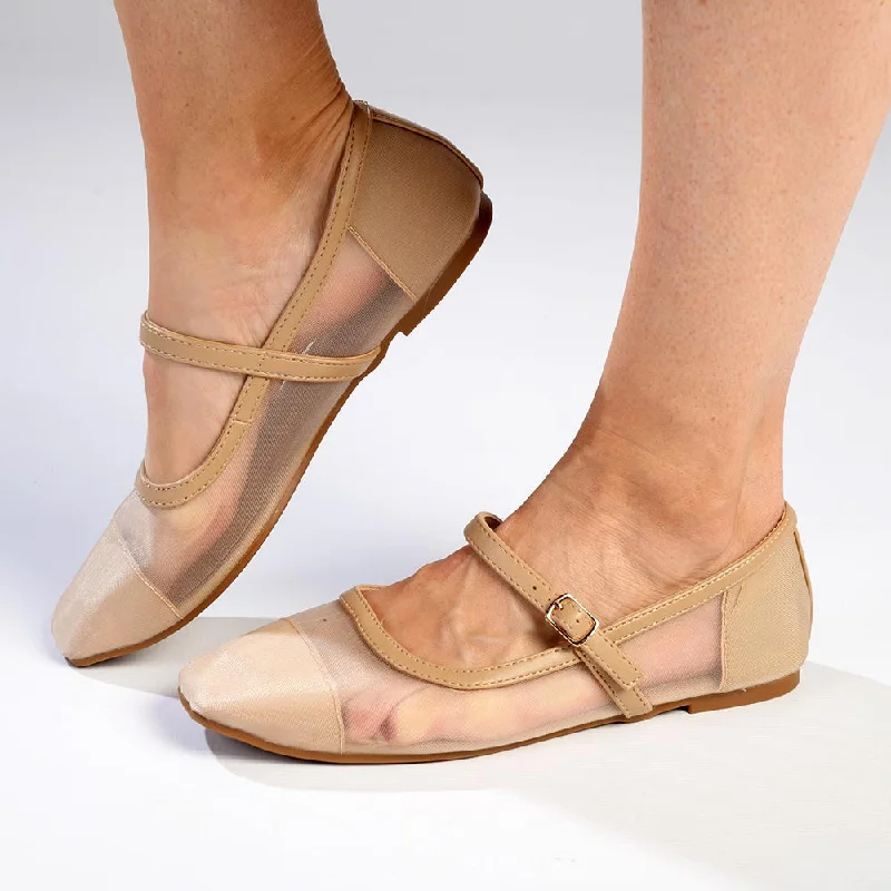 Flats with canvas breathable weave-Madison Jackie Mesh Pump - Nude