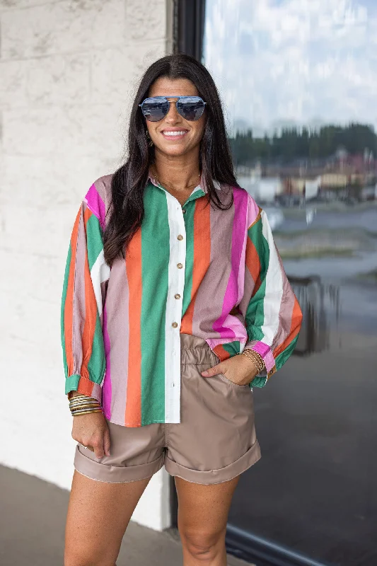 pleated tunic tops for flowy comfort-Colorful Past Multicolor Striped Top