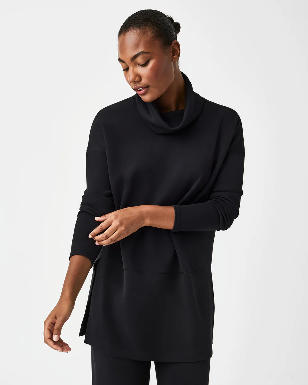 casual long-sleeve tops for cooler days-Spanx AirEssentials Black Turtleneck Tunic