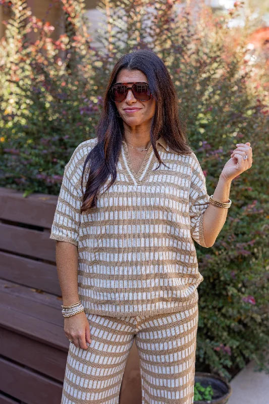 wool tops for winter warmth-Squared Up Tan Knit Top