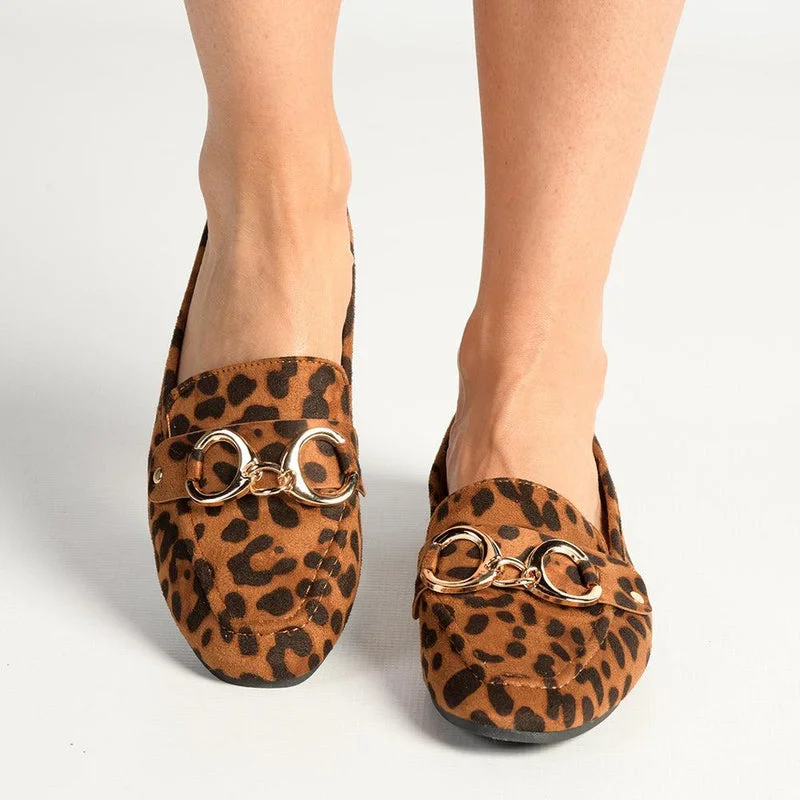 Flats with eco-conscious suede blend-Madison Kerri Metal Trim Loafer - Leopard