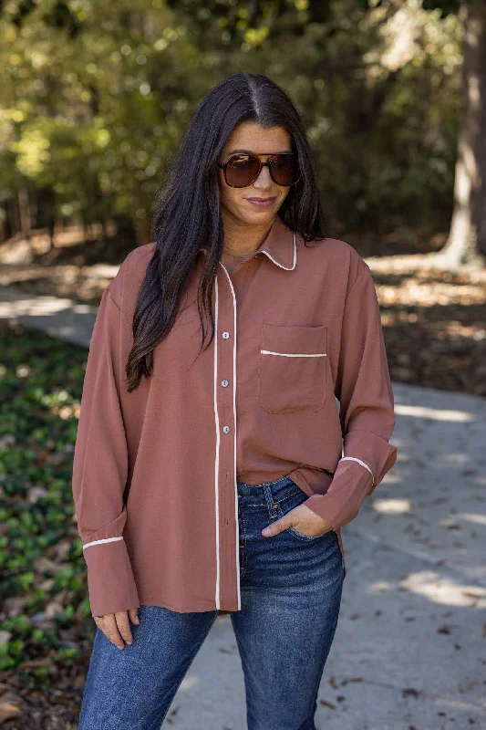 ruffle sleeve tops for feminine flair-All Trimmed Up Cinnamon Top