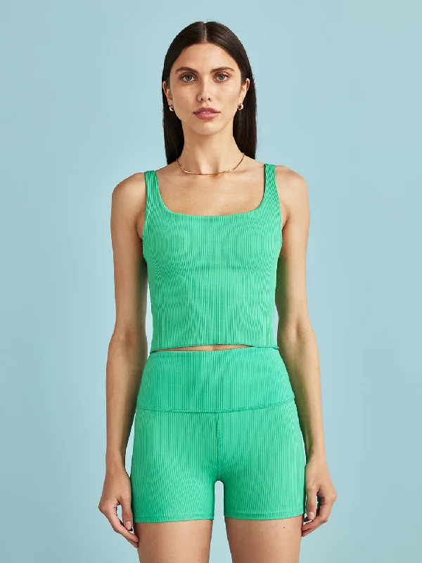 silk tops for elegant style-Ribbed Tank - Digital Green