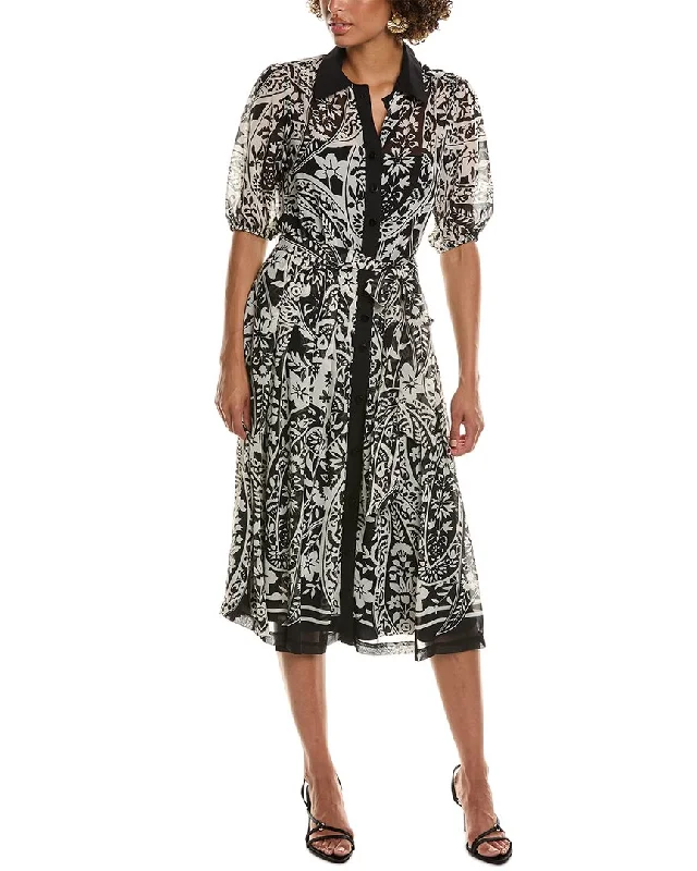 Modern slip mini dresses-Teri Jon by Rickie Freeman Chiffon Print Shirtdress