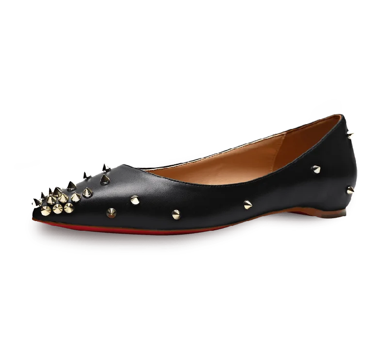 Flats with textured velvet patterns-Skittle Studded Leather Flats