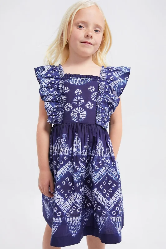 Cute skater maxi dresses-Navy Yana Tie Dye Flutter Sleeve Dress