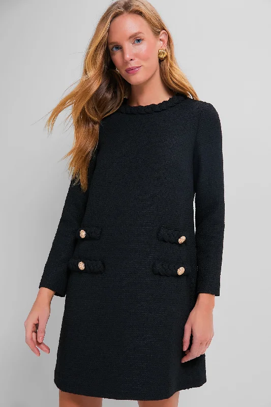 Comfortable jersey maxi dresses-Black Tweed Long Sleeve Jackie Dress