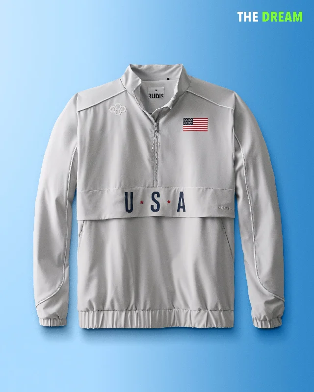 embroidered shirt tops for unique looks-USA Flag 1/4 Zip Windbreaker