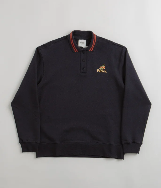 Hoodies & sweatshirts with smooth cotton finish-Parlez Savanah Button Down Sweatshirt - Navy