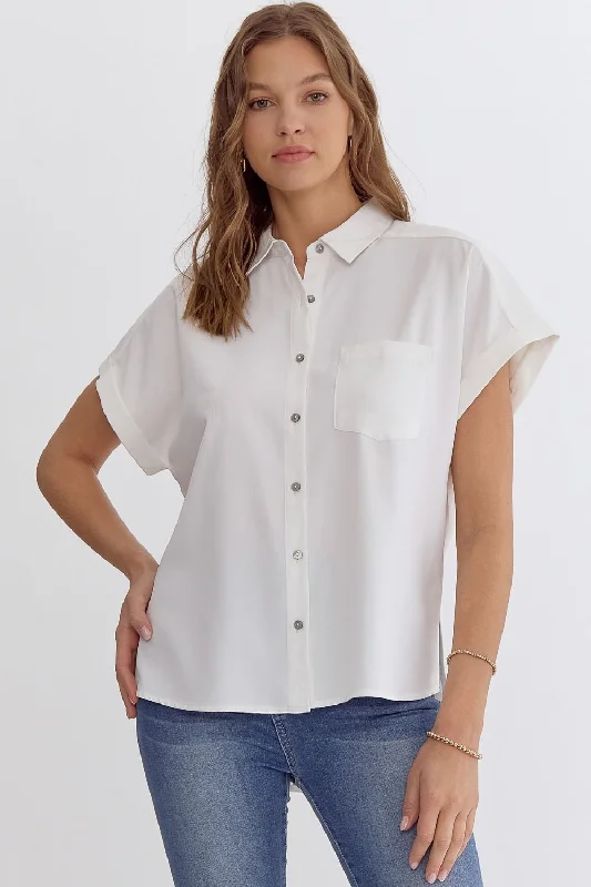 oversized long-sleeve tops for relaxed fashion-Button Down Perfection Off White Top