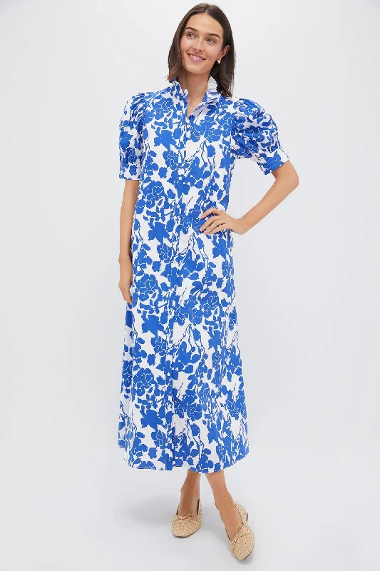 Sexy slit maxi dresses-Blue Floral Ruffle Collar Louisa Maxi Dress