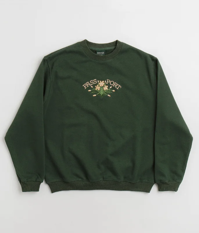 Hoodies & sweatshirts with drawstring stylish hood-Pass Port Bloom Organic Crewneck Sweatshirt - Forest Green