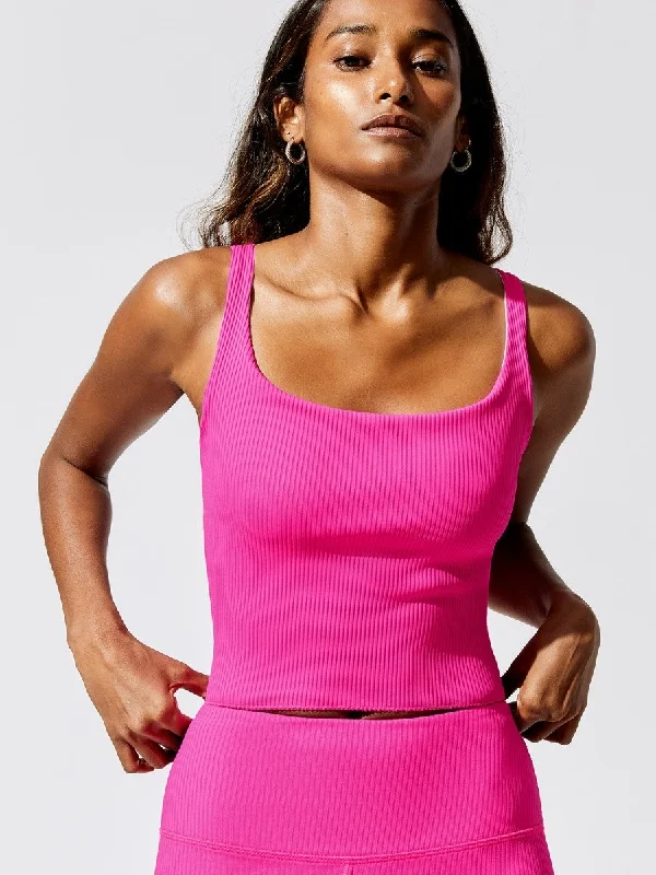 lace tops for delicate femininity-Ribbed Tank - Neon Pink