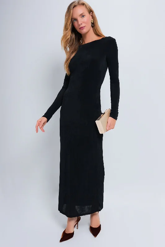 Cute skater maxi dresses-Black Luna Long Sleeve Maxi Dress