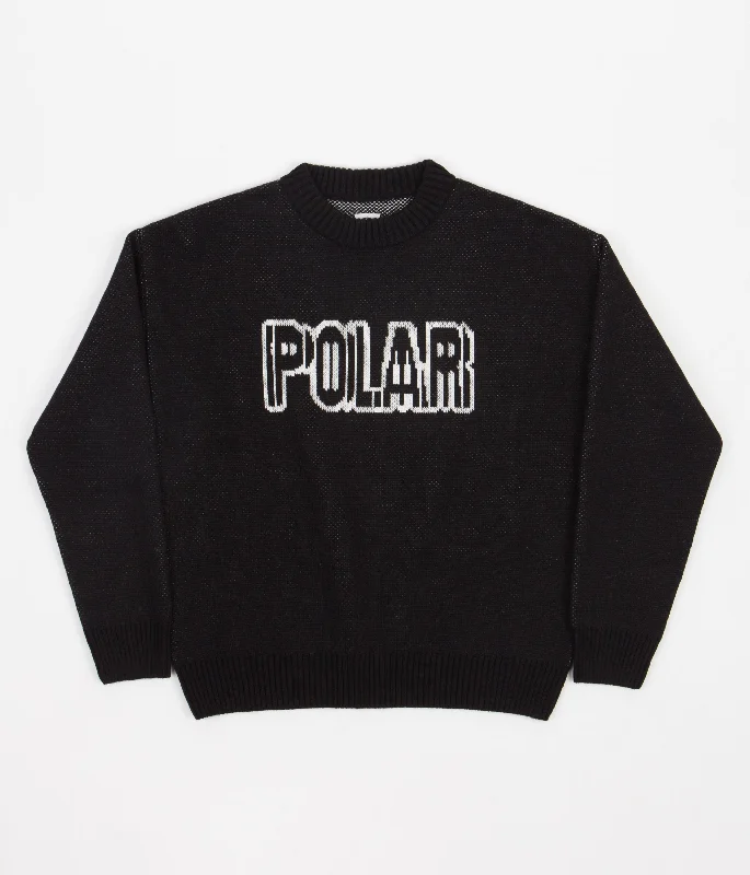 Hoodies & sweatshirts with textured velour weave-Polar Earthquake Logo Knit Sweatshirt - Black