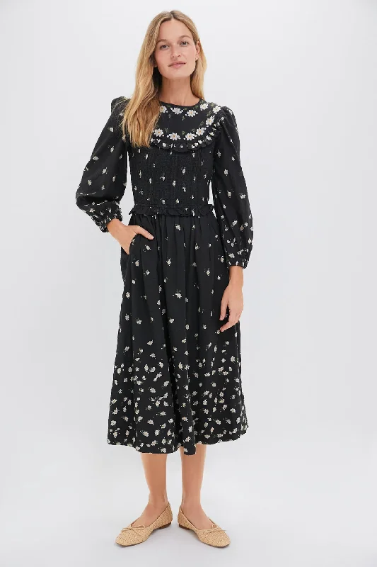 White summer midi dresses-Black Elizabeth Print Smocked Midi Dress