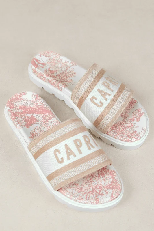 Flats with lace-up sleek fit-MOON FLAT SANDAL WITH TEXT DETAILING AND PRINTED SOLE IN PINK