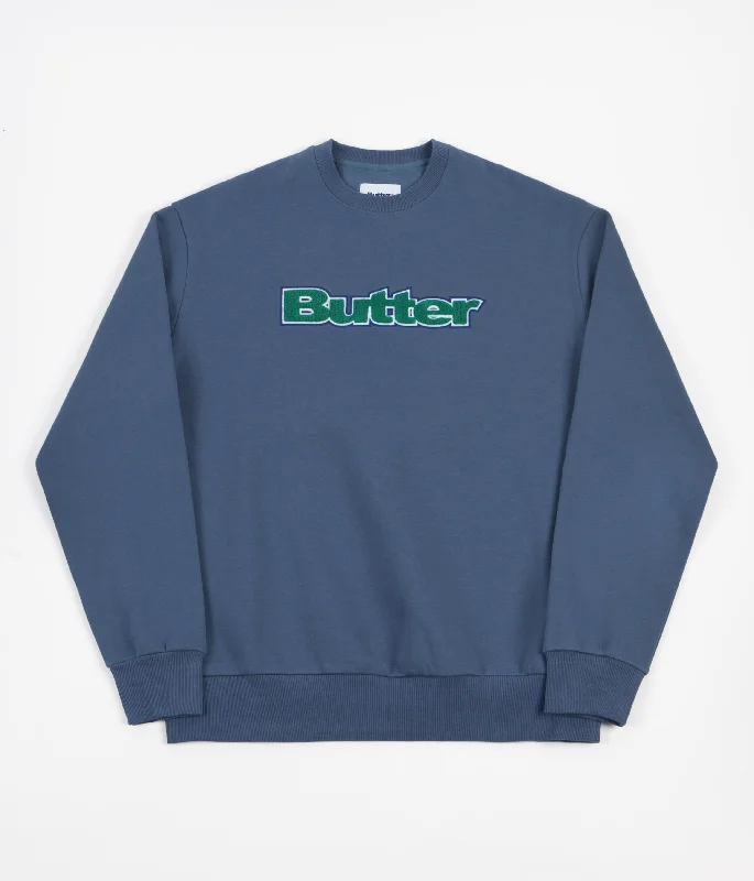 Hoodies & sweatshirts with pastel sage vibrancy-Butter Goods Chenille Logo Crewneck Sweatshirt - Navy