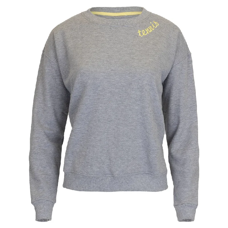 Hoodies & sweatshirts with cotton cozy softness-Women`s The Patches Tennis Sweatshirt Grey and Yellow