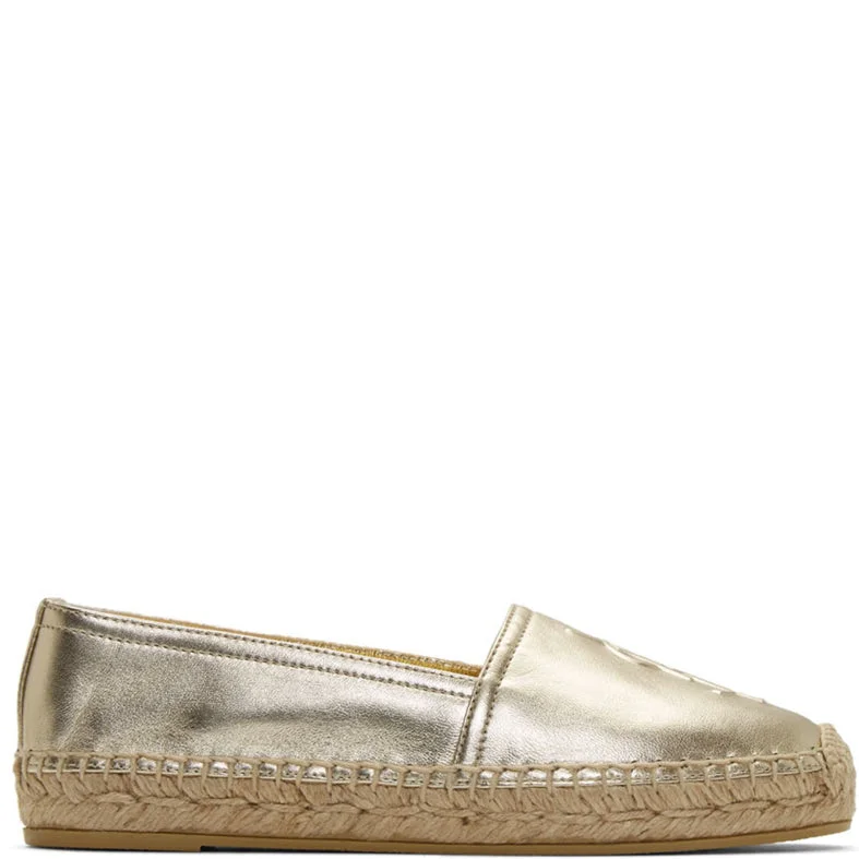 Flats with round toe sleek charm-Monogram Espadrille Metal Leather, Pale Gold