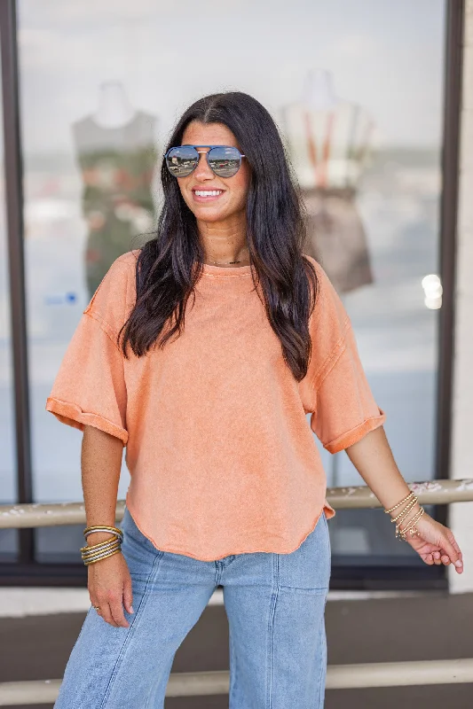 oversized flannel tops for a casual vibe-Everyday Casual Washed Orange Top