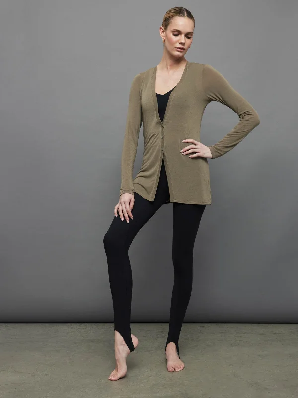 casual button-up tops for women-Sia Cashmere Cardigan - Olive