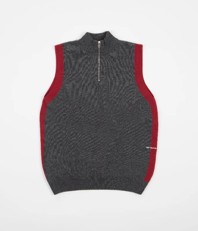 Hoodies & sweatshirts with high-end graphic quality-Pop Trading Company Half Zip Knitted Vest - Charcoal / Rio Red