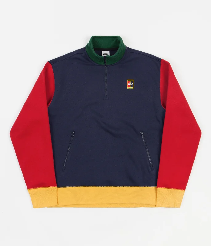 Hoodies & sweatshirts with crew neck modern elegance-Nike SB Court 1/2 Zip Sweatshirt - Midnight Navy / Gym Red / Pollen